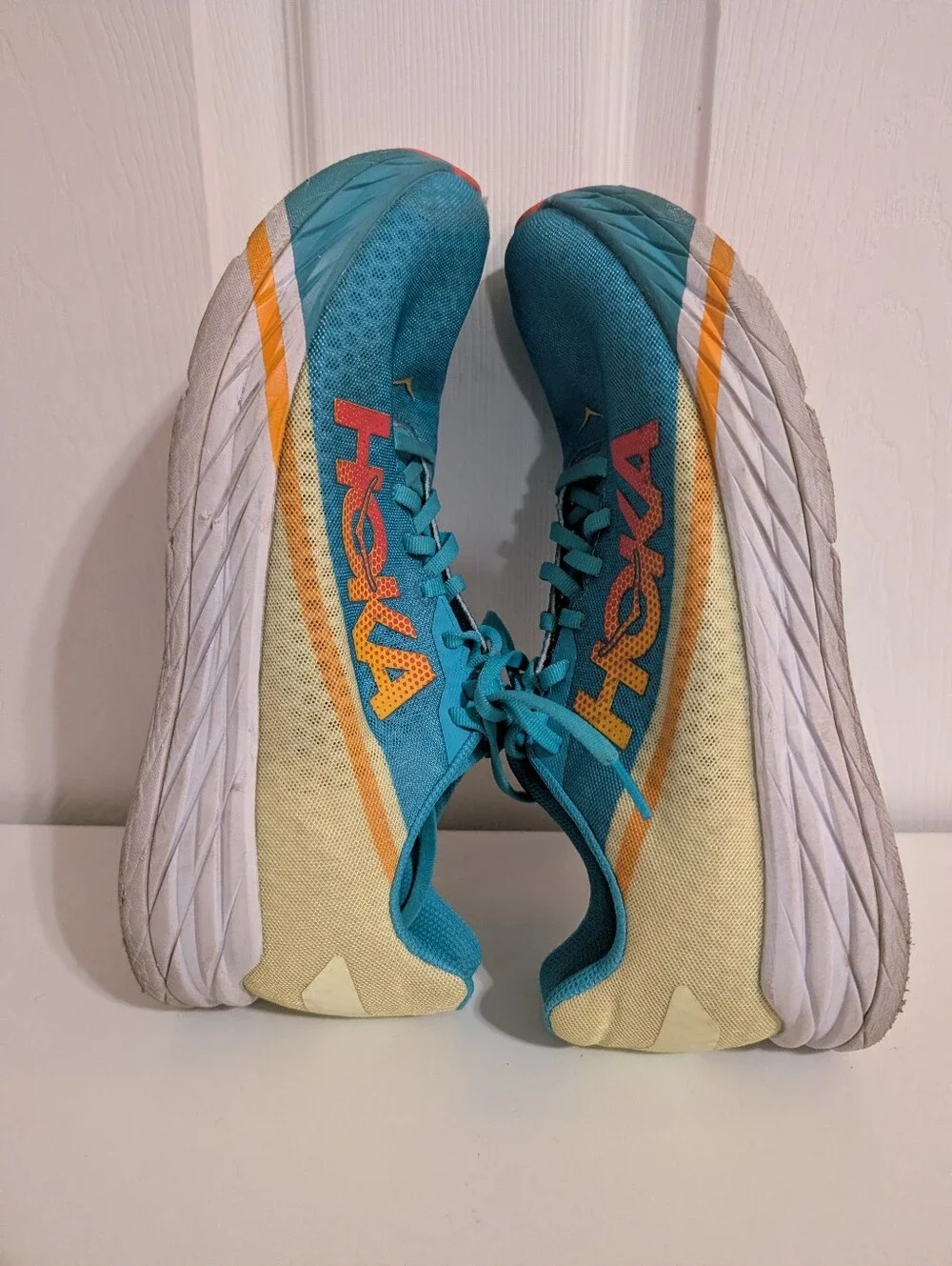 Hoka One One Rocket X Shoes Blue Yellow Sneakers Mens Size 10.5 Womens-11.5
